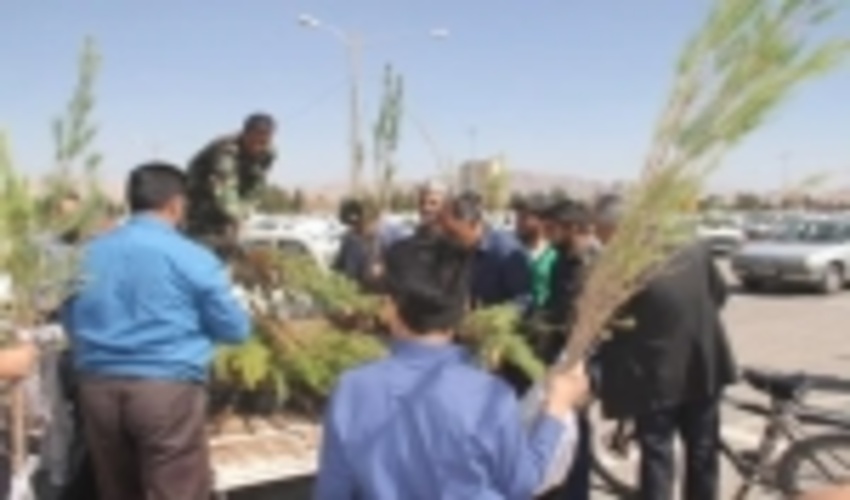 توزیع نهال رایگان در مراسم نمازجمعه و اجرای طرح جنگلانه در منطقه کوهپایه کرمان در چهارمین روز از هفته منابع طبیعی